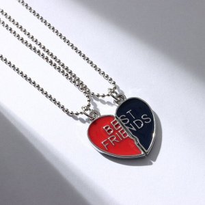 Кулоны «Неразлучники» best friends, сердце, цвет красно-синий в серебре, 45 см