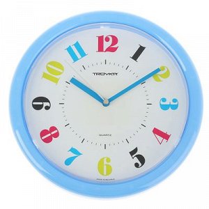 Часы настенные круглые Цветные цифры, голубой обод 24х24 см