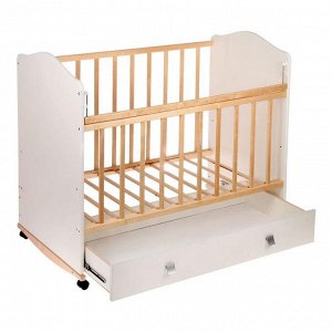 Детская кроватка «Морозко» на колёсах или качалке, с ящиком, цвет белый/берёза