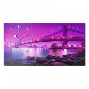 Часы настенные, серия: Город, на холсте "Светящийся мост", 40х76 см, микс
