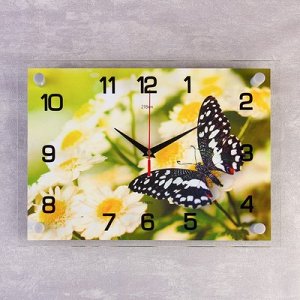 Часы настенные, серия: Цветы, "Бабочка на цветах", 25х35 см микс