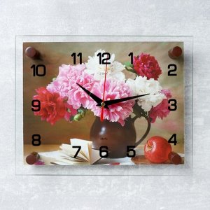 Часы настенные, серия: Цветы, "Пионы", стекло, 20х26 см, микс