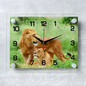 Часы настенные, серия: Животный мир, "Лев и львица", 20х26 см, микс