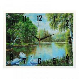 Часы настенные, серия: Природа, "Семейство лебедей", 35х45 см, микс