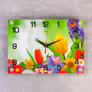 Часы настенные, серия: Цветы, "Бабочка и цветы", 25х35 см, микс