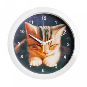Часы настенные, серия: Животный мир, Котёнок, белый обод, 28х28 см, микс