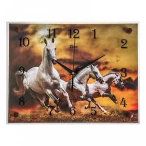 Часы настенные, серия: Животный мир, "Белые лошади", 30х40 см, микс