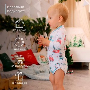 Боди детское с длинным рукавом MINAKU "New Year's cars", цвет белый.