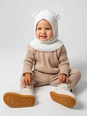 Шапка шлем с ушками мишки детская Amarobaby Pure Love Snug вязаная, коричневый