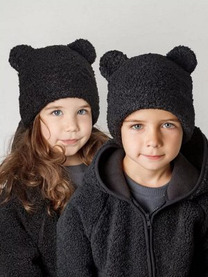 Шапка плюшевая с ушками мишки детская Amarobaby Plush, черный