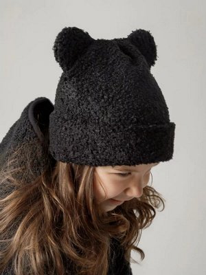 Шапка плюшевая с ушками мишки детская Amarobaby Plush, черный