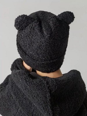 Шапка плюшевая с ушками мишки детская Amarobaby Plush, черный