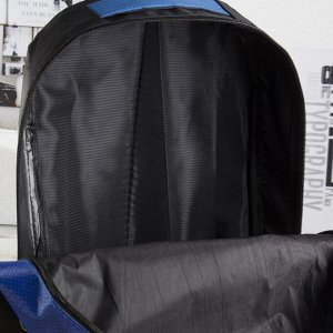 Рюкзак молодёжный, 2 отдела на молниях, наружный карман, 2 боковых кармана, цвет чёрный/синий