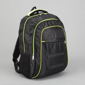 Рюкзак молодёжный, 2 отдела на молниях, наружный карман, 2 боковые сетки, усиленная спинка, цвет чёрный/зелёный