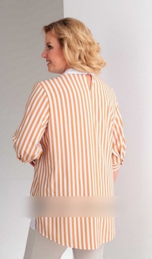 Блузка П/э 75%, виск 20%, п/у 5% Рост: 164 см. блуза-имитация выполнена из блузочной ткани в полоску и однотонного белого компонента. По бокам внизу имеются разрезы, спинка слегка удлинена по сравнени