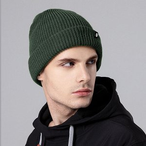 Шапка осенняя вязаная бини с отворотом