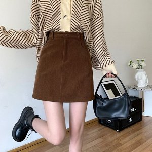 Юбка короткая, вельветовая, высокая талия