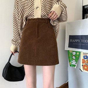 Юбка короткая, вельветовая, высокая талия