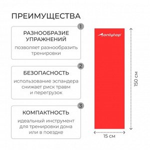 Эспандер ленточный для фитнеса, 150 х 15 х 0,04 см, нагрузка 10 кг, в ассортименте!
