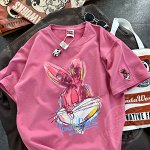 Футболка с коротким рукавом, с мультяшным милым кроликом, фуксия