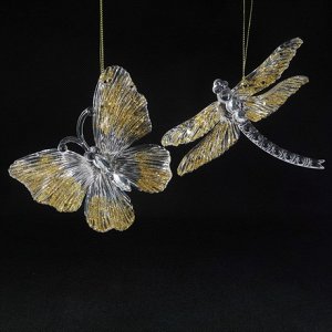 Новогоднее подвесное елочное украшение Бабочка и стрекоза в золоте 3