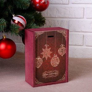 Коробка подарочная "Новогодние игрушки", бордовая, 20?14?8 см