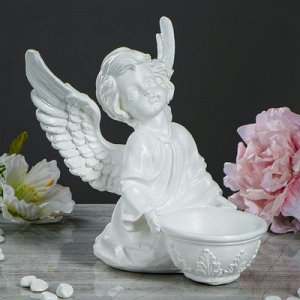 Статуэтка "Ангел с чашей внизу №2", белая , 22 см