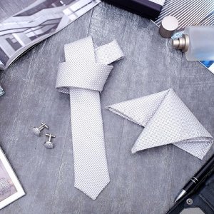 Набор мужской "Элит" галстук 145*5см, платок, запонки, клетка мелкая, цвет серый