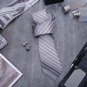 Набор мужской "Стиль" галстук 145*5см, запонки, линии, цвет серый