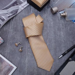 Набор мужской "Стиль" галстук 145*5см, запонки,линии тонкие, цвет золотой
