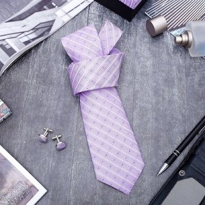 Набор мужской "Стиль" галстук 145*5см, запонки, линии, цвет сиреневый