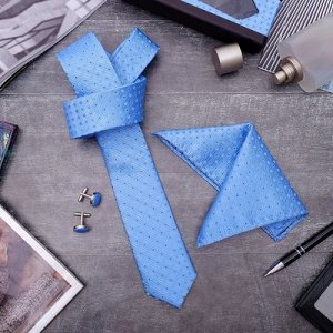 Набор мужской "Элит" галстук 145*5см, платок, запонки, кружок, цвет голубой