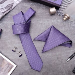 Набор мужской "Элит" галстук 145*5см, платок, запонки, клетка мелкая, цвет темно-сирен.