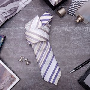 Набор мужской "Стиль" галстук 145*5см, запонки, полоски, цвет бежево-серый