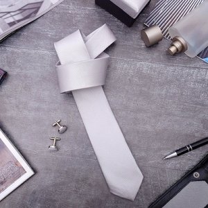 Набор мужской "Премьер" галстук 145*5см, запонки, тонкая полоска, цвет серый