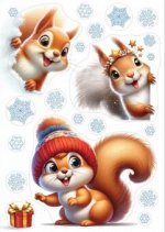 Наклейка оформительская Новогодние белочки двусторонняя А3 0201149