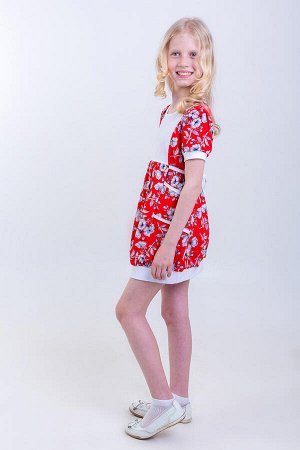 Платье "Настя", сакура на красном