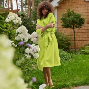 Халат вафельный женский Экономь и Я рукав 3/4, салатовый, 100% хлопок, 200г/м2