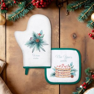 Набор кухонный Этель Sweet treat, варежка 20*28 см, прихватка 19*19 см,100% хлопок
