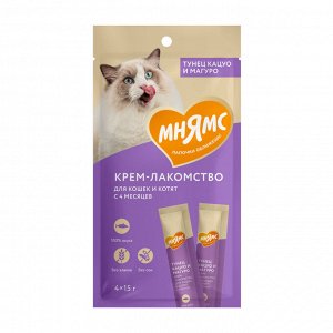 Мнямс Крем-лакомство для кошек с тунцом Кацуо и Магуро 15 г х 4 шт.