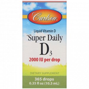 Carlson Labs, Super Daily D3, 2000 МЕ, 10,3 мл (0,35 жидк. унции)