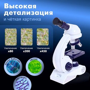 Микроскоп «Юный биолог», увеличение х80, х200, х450, с подсветкой