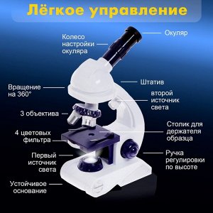 Микроскоп «Юный биолог», увеличение х80, х200, х450, с подсветкой