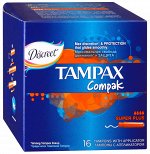 TAMPAX Compak Женские гигиенические тампоны с аппликатором Super Plus Duo 16шт ПрепакКороб