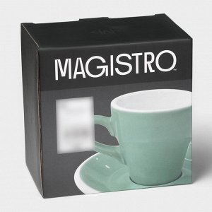 Кофейная пара фарфоровая Magistro Coffee time, 2 предмета: чашка 280 мл, блюдце d=15.5 см, бирюзовая