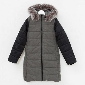 Куртка утепленная (пальто) Дара 40800-81 черный/серый меланж, рост 122 см