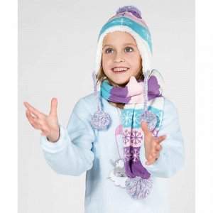Комплект утеплённый для девочки "Снежинки" (шапка, шарф), р-р 50, цв.розовый/фиолетовый