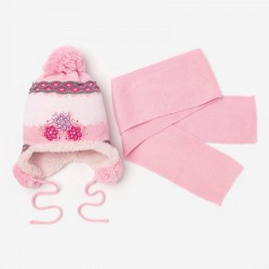 Комплект зимний (шапка,шарф), цвет светло-розовый, р-р 46-48см (1-2года)