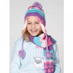Комплект утеплённый для девочки "Сердечки" (шапка, шарф), р-р 50, цв.розовый/фиолетовый