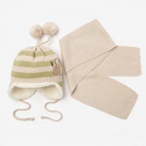 Комплект зимний (шапка, шарф) А.149, беж/зеленый р-р 42-44 см (3-6 мес)
